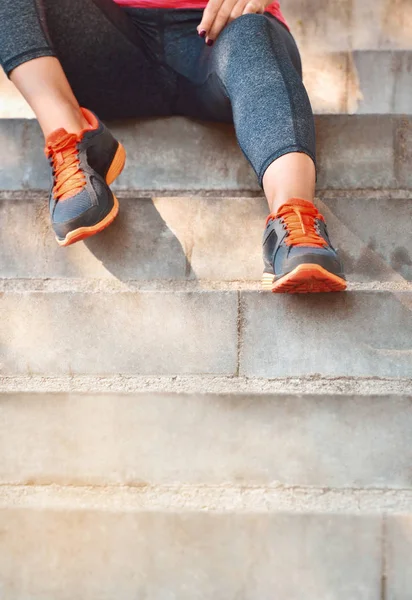 Close up of womans sports shoes