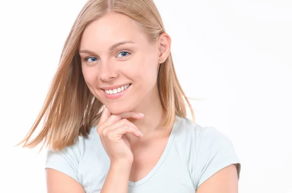 Jolie Femme Souriante Aux Cheveux Blonds Studio Plan Belle Femme — Photo