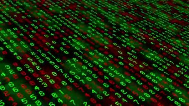 Bilgisayar ekran üzerinde çalışan kırmızı ve yeşil sayılar