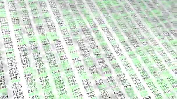 Data stream green numbers white screen — Stock Video