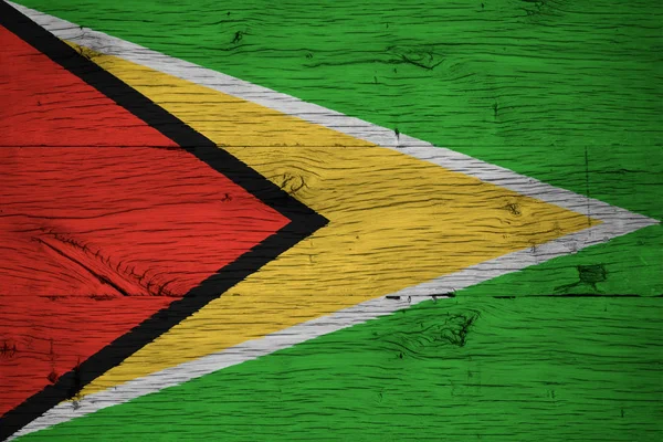 Guyana national flag painted old oak wood — Stock Photo, Image