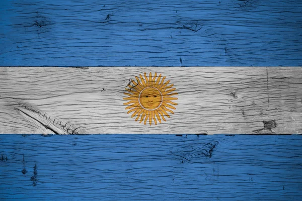 Argentina national flag painted old oak wood — Stock Photo, Image