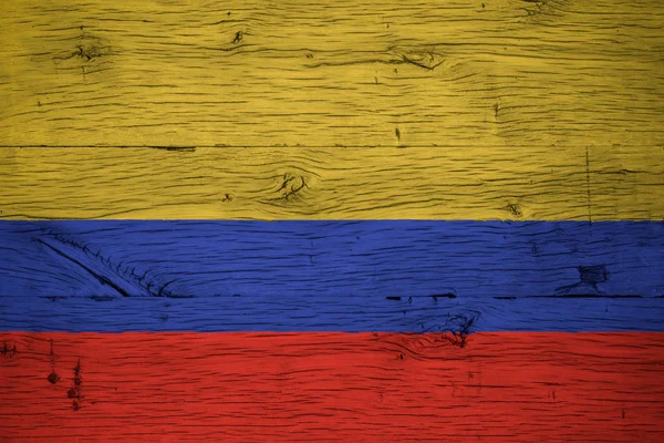 Bandeira nacional da Colômbia pintada de madeira de carvalho velho — Fotografia de Stock