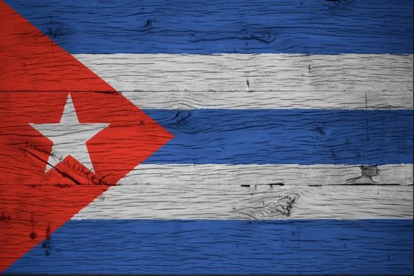Κούβα εθνική σημαία ζωγραφισμένη παλιό ξύλο δρυός — Φωτογραφία Αρχείου