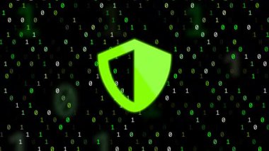 Bit ve yeşil kalkan simgesi hareketli veri güvenliği için kavram