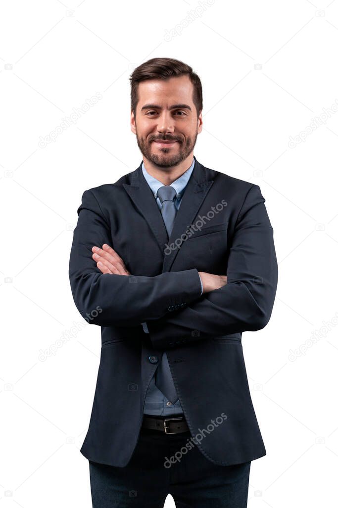 Businessman with arms crossed. Isolated Man in suit