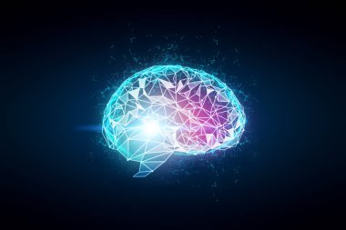 İnsan beyninin dijital çiziminin kavramsal hologramı. Yapay zihin konsepti. 3d oluşturma