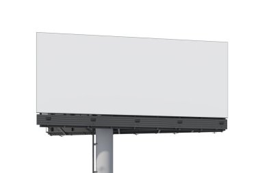 Beyaz uzayda boş yol reklam panosu. Sokak reklamı. İzole edilmiş. Model yap. 3D görüntüleme. Ön görünüm.