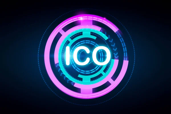 Початкова монета пропонує ікону на темному тлі. Ініціатива ICO блокчейн інвестицій. 3d рендеринг — стокове фото