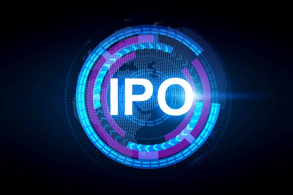 Ícone de oferta pública inicial no fundo escuro. Conceito de investimento de ações IPO. Renderização 3d — Fotografia de Stock