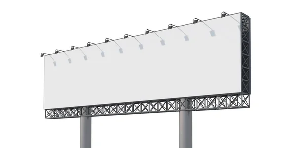 Blanco billboard sjabloon in witte ruimte. Buitenreclame op straat. Geïsoleerd. Maak je niet druk. 3d weergave. Zijaanzicht. — Stockfoto