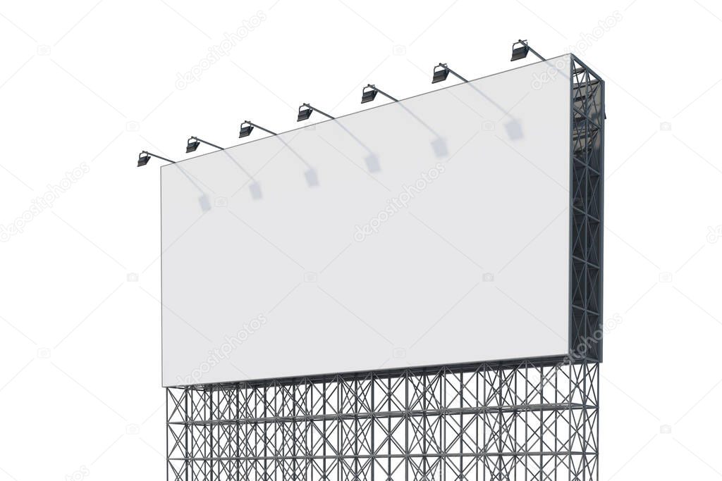 Blank billboard template in white space. Street outdoor Ad. Isolated. Mock up. 3d rendering. Side view.