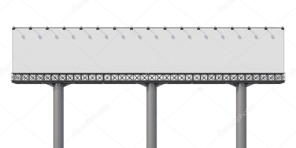 Empty road billboard in white space. Street outdoor advertising. Isolated. Mock up. 3d rendering. Front view.
