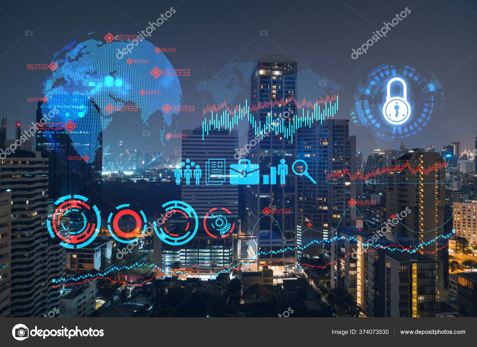 大城市景观背景夜景与研究开发主题全息图 数据概念 多重接触 图库照片 C Videoflow 大城市景观背景夜景与研究开发主题全息图 数据概念 多重接触 图库照片 C Videoflow