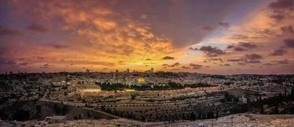 Vista Panorâmica Pôr Sol Jerusalém Cidade Velha Monte Templo Partir — Fotografia de Stock