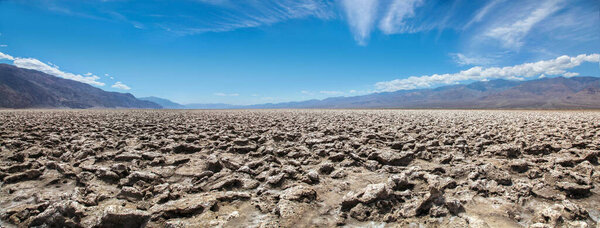 Panoramic view of the Devils Golf Course salt formation in Death Valley National Park