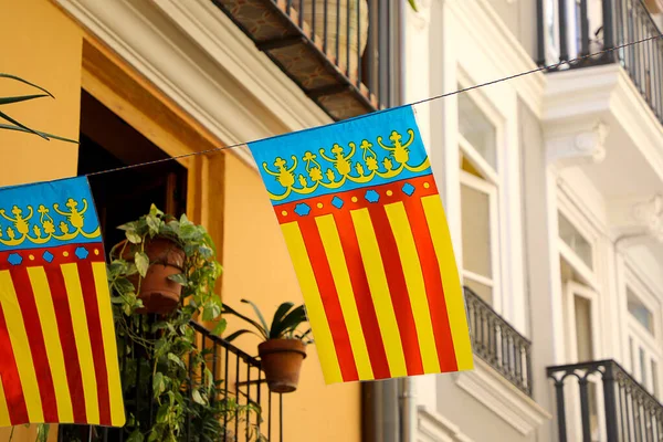 Bandera Valencia Rayas Roja Amarilla Azul Brillante Día Primavera — Foto de Stock