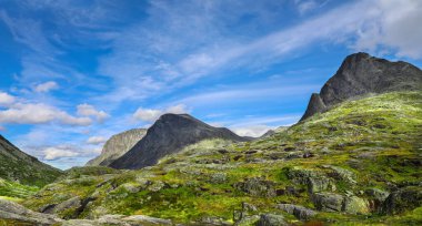 Alnesvatnet Norveç 'in Taş Tepeleri ve yosunlu manzaraları