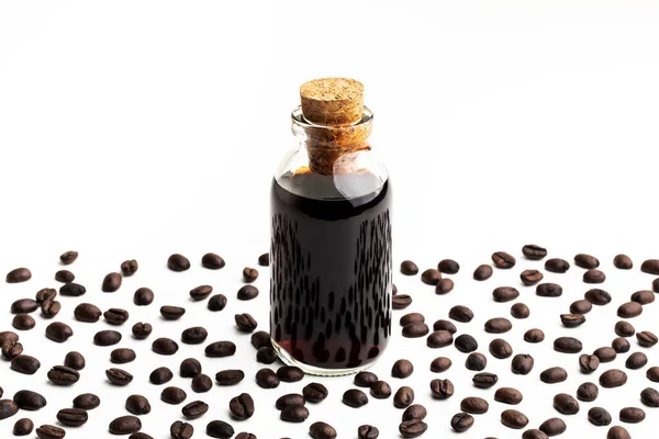 Palackozott Hideg Főzet Friss Kávé Kávébab Koncepció — Stock Fotó