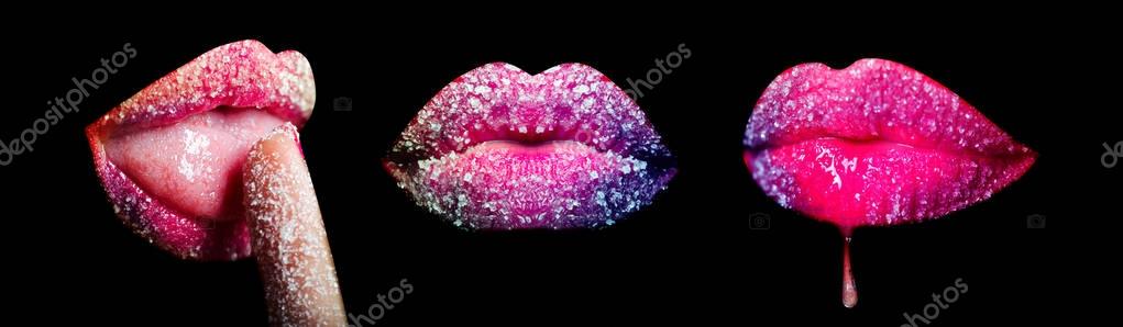 Dulce conjunto de labios azucarados collage diseño aislado sobre fondo