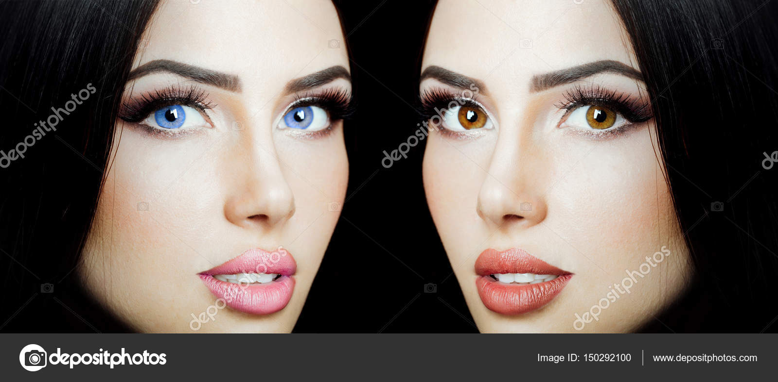 Lentille Et Collage De Rouge à Lèvres Lentille Bleu Et