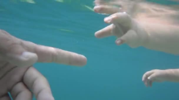 Familia Feliz Playa Tomados Mano Vacaciones Familia Feliz Con Niño — Vídeos de Stock