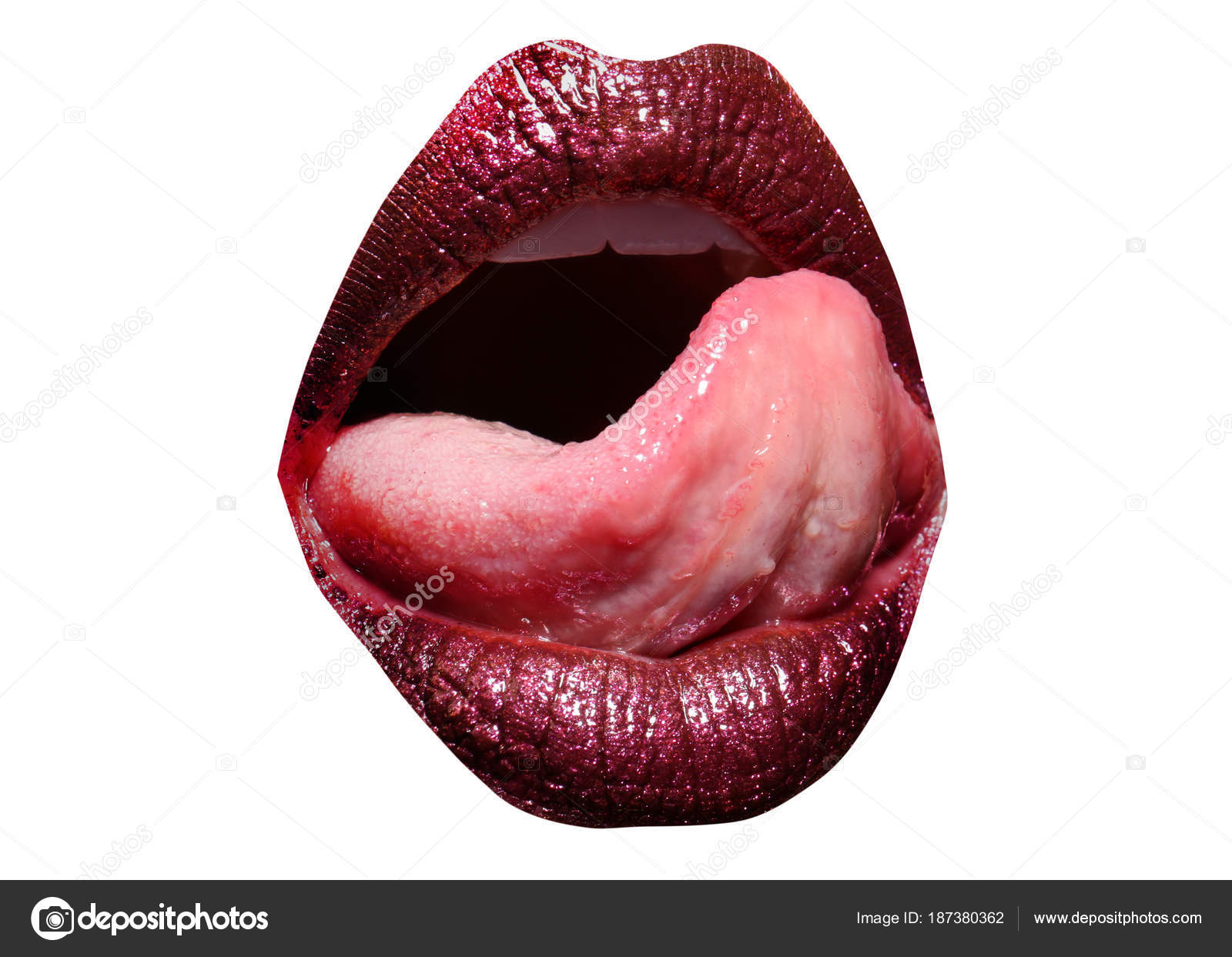 Mouth with tongue, sexy lips lick, girl with red sensual mouth isolated on white background. kiss, makeup and passion, woman seduces. and cosmetics concept Photo by ©hannatv