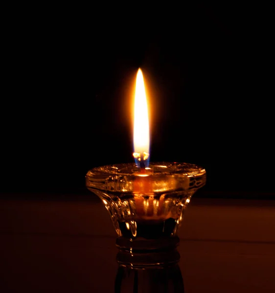 Burning Little Candle Glass Candlestick — Stock Photo, Image
