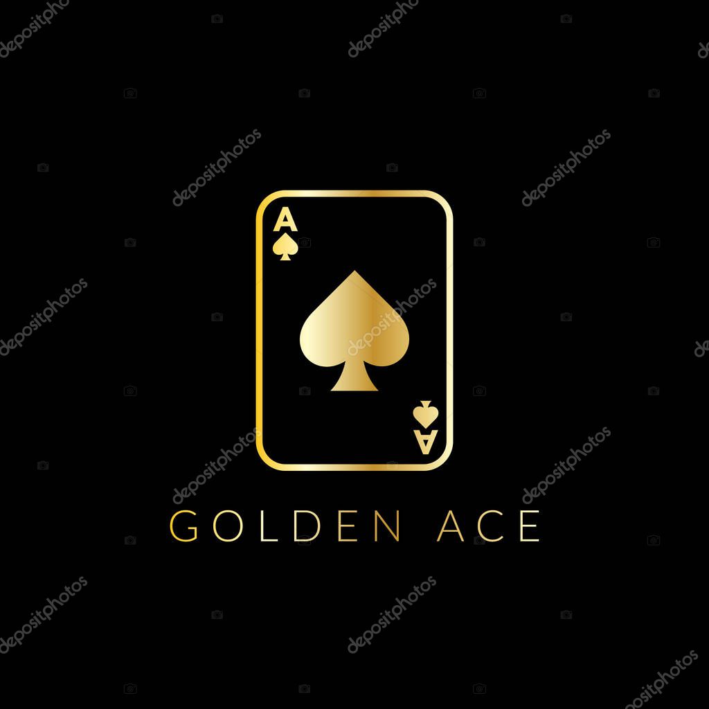 Ace Spade Logo with gold design. Card. Vector eps 10