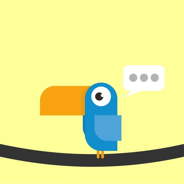 Niedliche Zeichentrickfigur Blauer Vogel Auf Kabel Wartet — Stockvektor