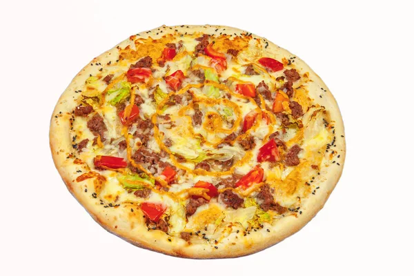 Pizza Menù Principale Del Ristorante Manzo Carne Cibo Delizioso Consegna — Foto Stock