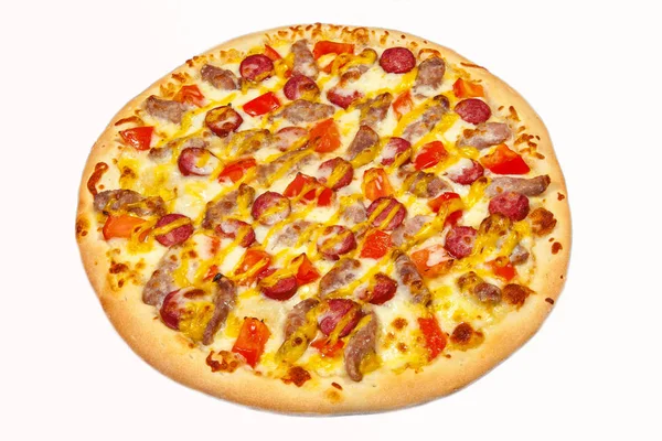 Pizza Varmrätt Restaurangmeny Nötkött Kött God Mat Pizzaleverans — Stockfoto