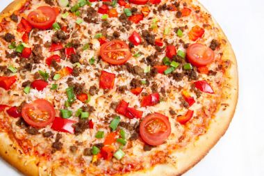 Pizza, sucuklu, salamlı, peynir, hamur, gıda, hızlı,