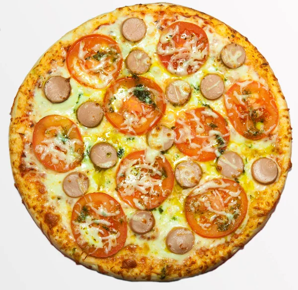 Pepperoni, salami, ser, ciasta, Pizza, jedzenie, szybki, — Zdjęcie stockowe
