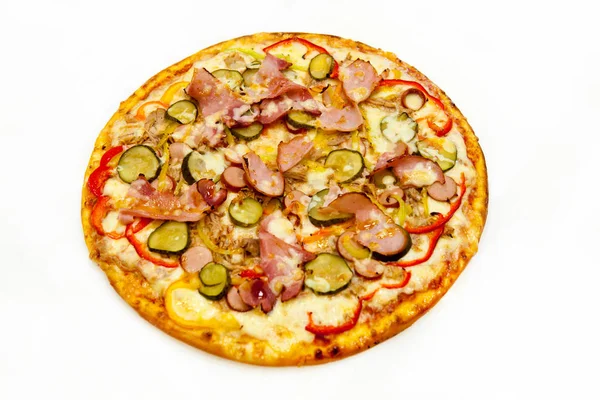 Pizza, pepperoni, salami, fromage, pâte, nourriture, jeûne , — Photo