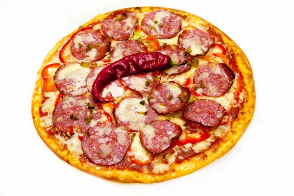 Pizza, pepperoni, salami, ost, deg, mat, snabb, — Stockfoto