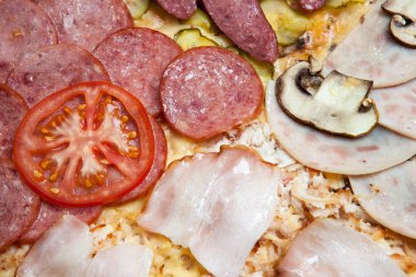 Pizza, sucuklu, salamlı, peynir, hamur, gıda, hızlı,