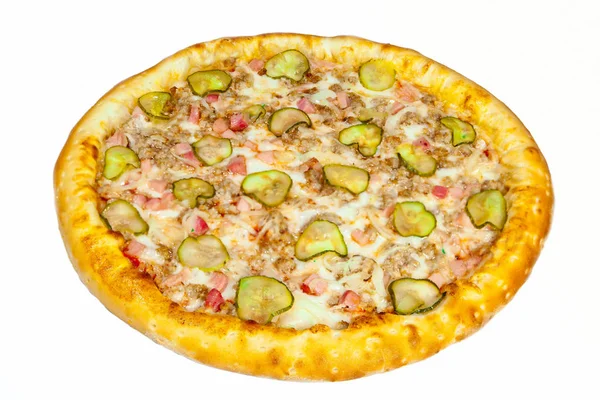 Sortiment Speisekarte Schießen Auf Weißem Hintergrund Brötchen Schnitzel Salat Pizza — Stockfoto