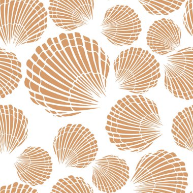 Deniz kabuklarıyla kusursuz desen. Denizci geçmişi. Robot resim şeklinde elle çizilmiş vektör çizimi. Selamlama, davetiyeler, boyama kitapları, tekstil, düğün ve web tasarımı için mükemmel.