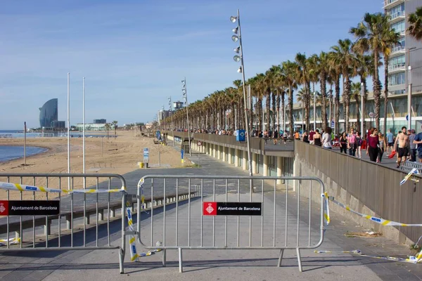 Barcelona España Mayo 2020 Vista Playa Barcelona Cerrada Con Vallas — Foto de Stock