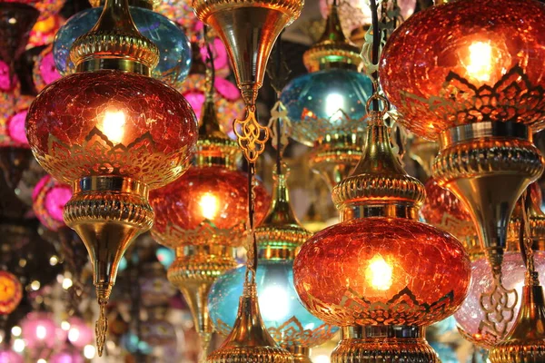 Traditional Oriental Lamps Lanterns Lit Middle East North Africa Region — Stock Photo, Image