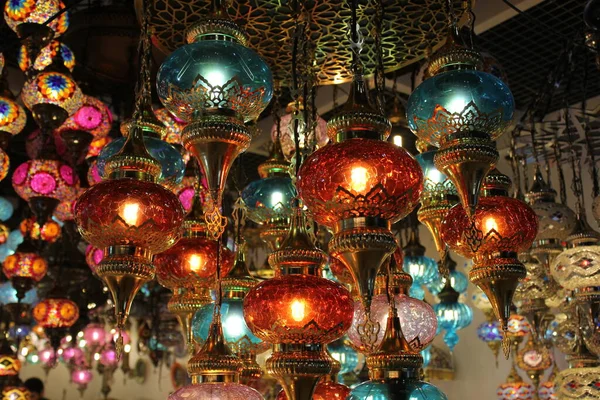 Traditional oriental lamps/lanterns lit up in the Middle East and North Africa region for the Islamic fasting month of Ramadan and also Eid Al Fir and Eid Al Adha festivals of Muslims. The beautiful, handcrafted lamps are also good souvenirs.