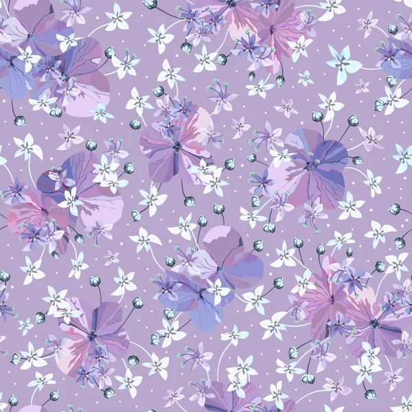 Квітковий Вектор Бузкових Кольорів Безшовний Візерунок Фіолетові Квіти Бутонами Маленькими — стоковий вектор
