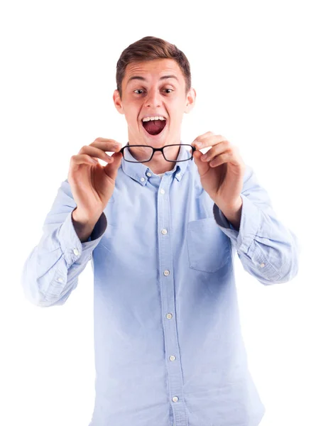 Surprised model happy about glasses — Stock Photo, Image