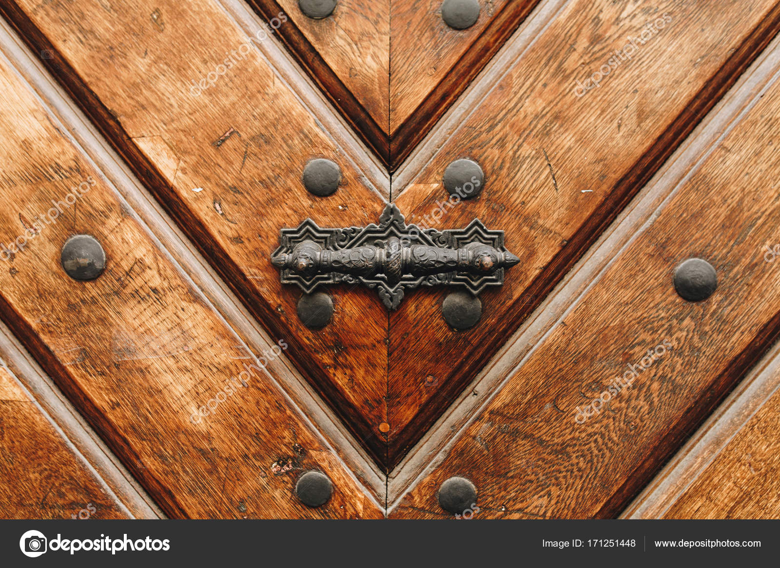 Old Wooden Door With Metal Door Knob Outdoor Stock Photo C Mylu