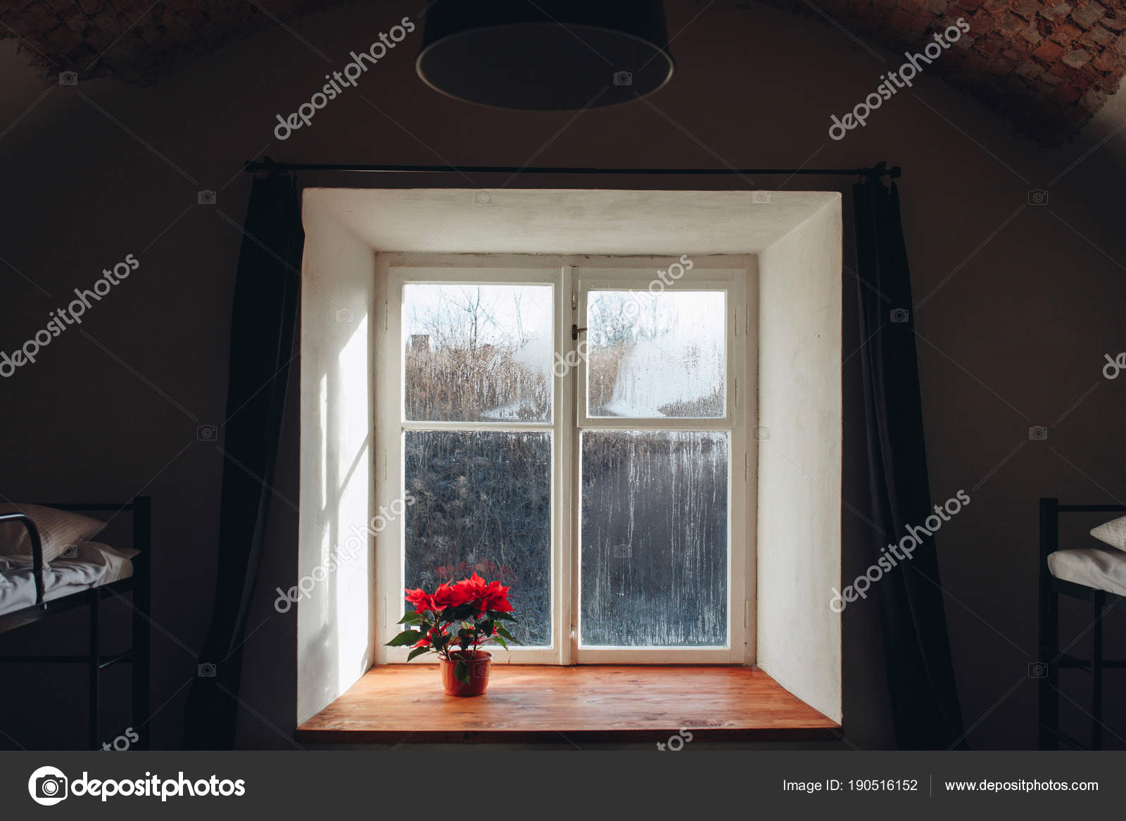 Building Wall With Window And Windowsill With Big Flower