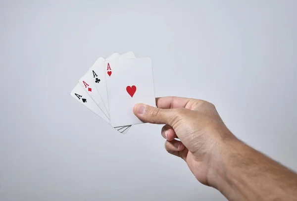 Hands Fanned Out Cards Aces — Stock Photo, Image