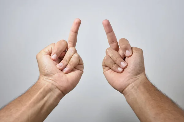 Hands Doing Fuck You White Background — Stockfoto