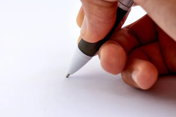 Handbeschildering Met Witte Pen Witte Achtergrond — Stockfoto