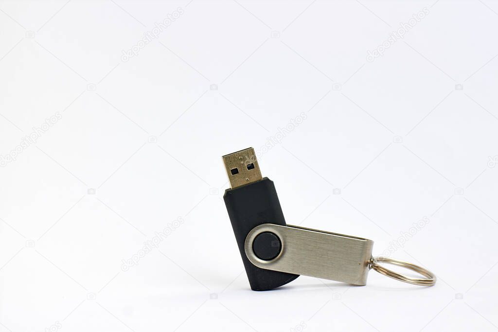 Silver and blue usb on white background